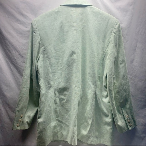 Vintage 80’s Casual Linen Longline Blazer SZ M Oversized Pastel Green - Picture 5 of 5